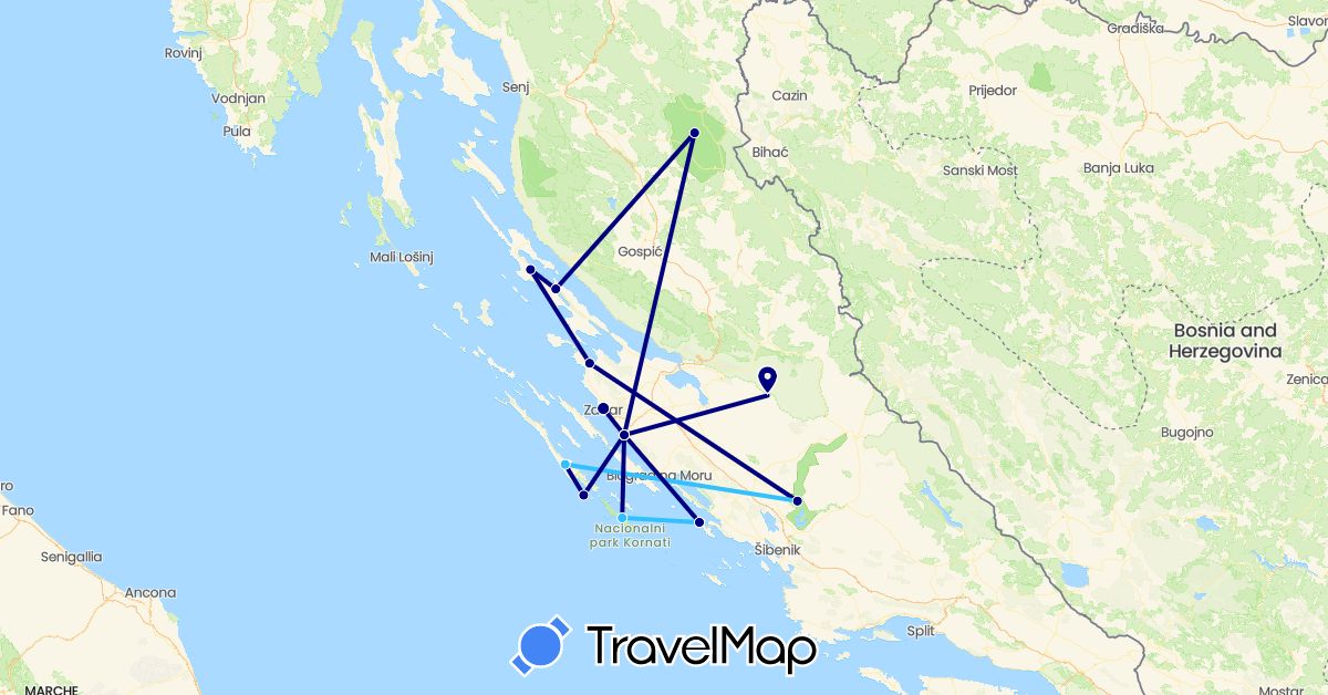 TravelMap itinerary: driving, plane, boat in Croatia (Europe)